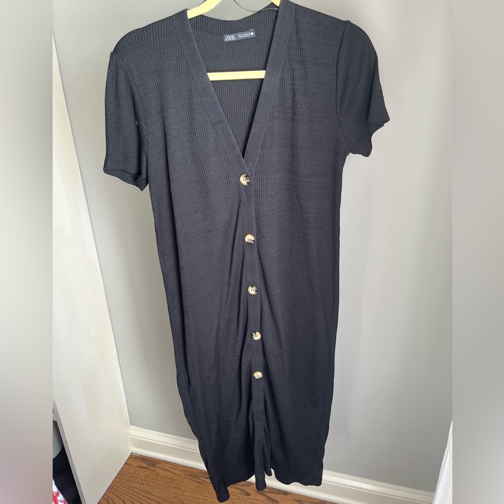 Zara Black Midi Dress with Button Detail